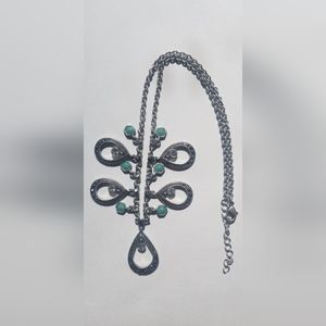 Vintage Marcasite Crystal Faux Turquoise Teardrop Necklace
